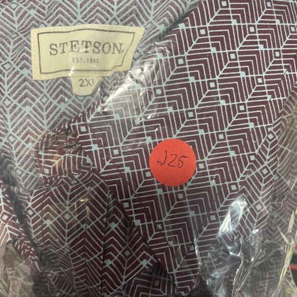 STETSON Pearl Snap Shirt Men's XXL Chevron Grid Western Cowboy Long Sleeve - Picture 11 of 11